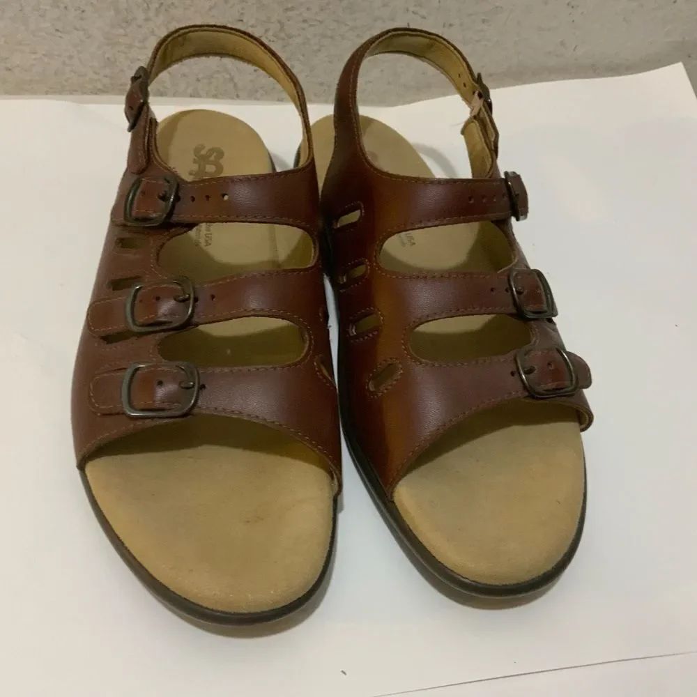 SAS Women's Mystic Brown Leather Tripad Comfort Strappy Sandals Size 8.5 M EUC